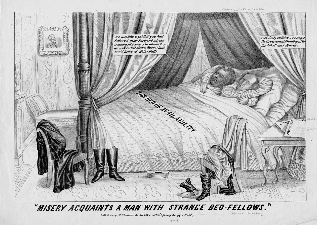 Elendighed gør en mand bekendt med mærkelige sengekammerater, udgivet af H R Robinson, New York, 1848 af American School