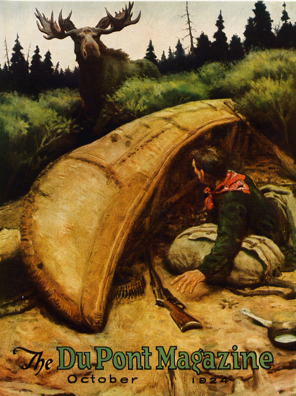 Moose attack!, forside af DuPont Magazine, oktober 1924 af American School