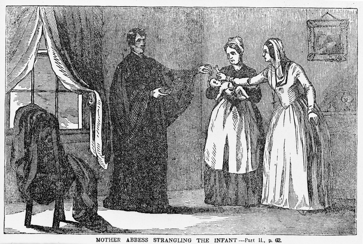 Mother Abbedisse Strangling the Infant, illustration fra en anti-katolsk pjece af American School