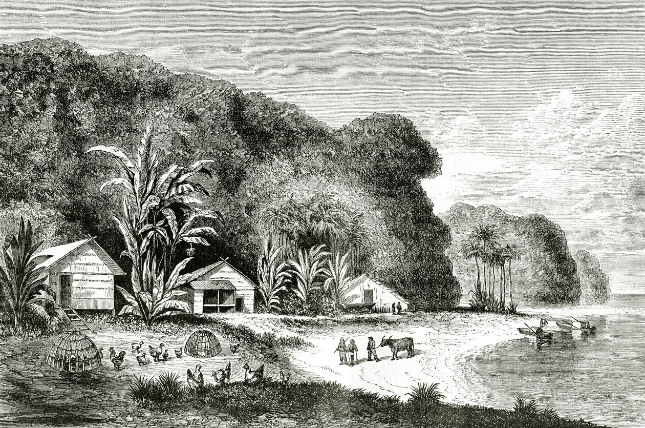 Saigon-flodens munding, illustration fra et besøg i Saigon af Walter Rose, offentliggjort i Appletons Journal, 4. maj 1872 af American School