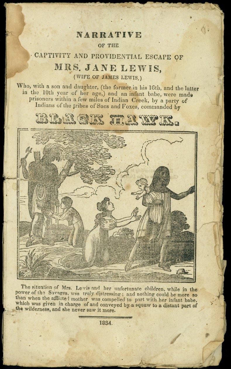 Fortælling om fangenskab og forsynsmæssig flugt af fru Jane Lewis, udgivet i 1832 af American School