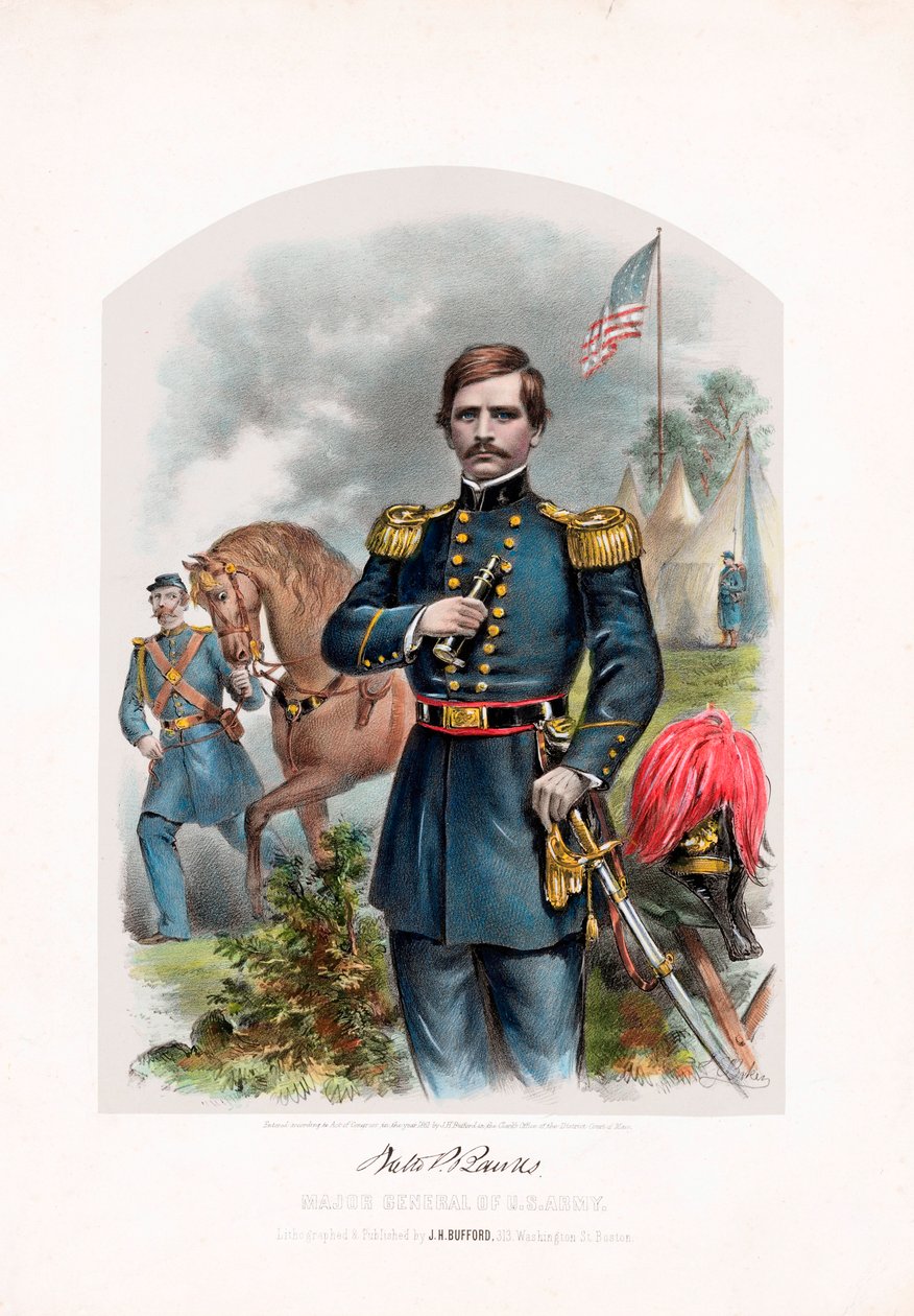 Nathaniel P. Banks, generalmajor i den amerikanske hær, pub. 1861 farvelitografi af American School