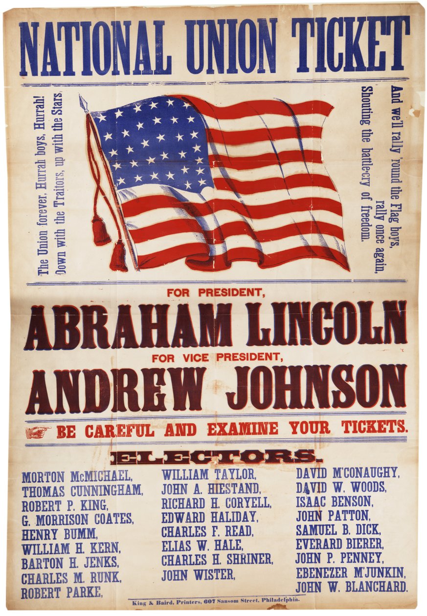 National Union Billet. ... Lincoln og Johnson, The Union Forever, 1864 af American School