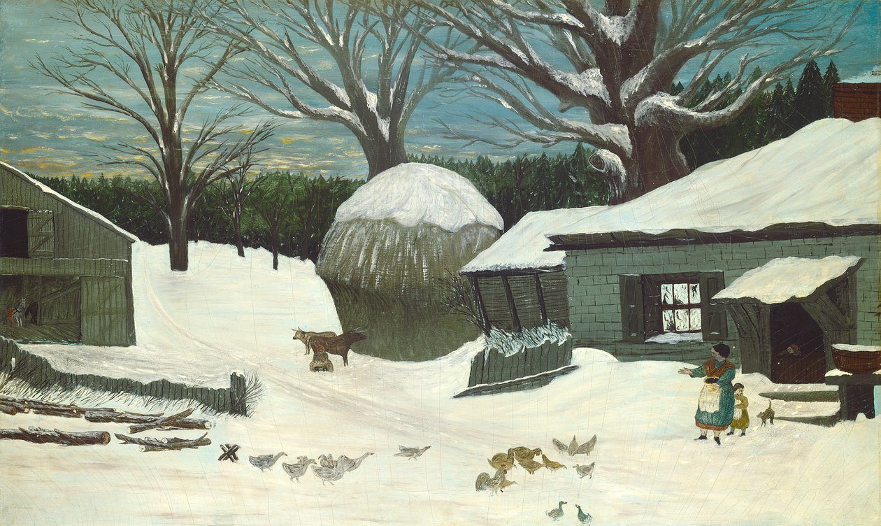 New England Farm om vinteren, ca. 1850 af American School