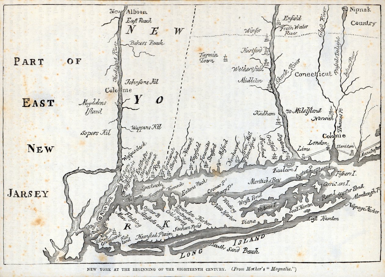New York i begyndelsen af det attende århundrede (litho) af American School