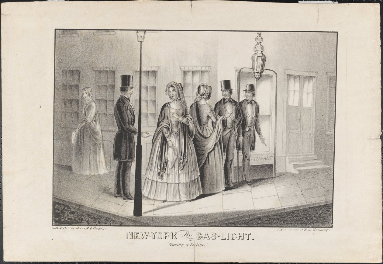 New York af Gas Light, Hooking a Victim, c.1850 af American School