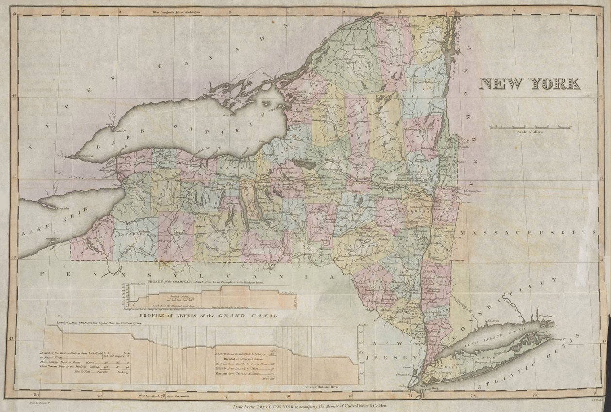 New York, udført af staten New York for at ledsage erindringsbogen om Cadwallader Colden af American School