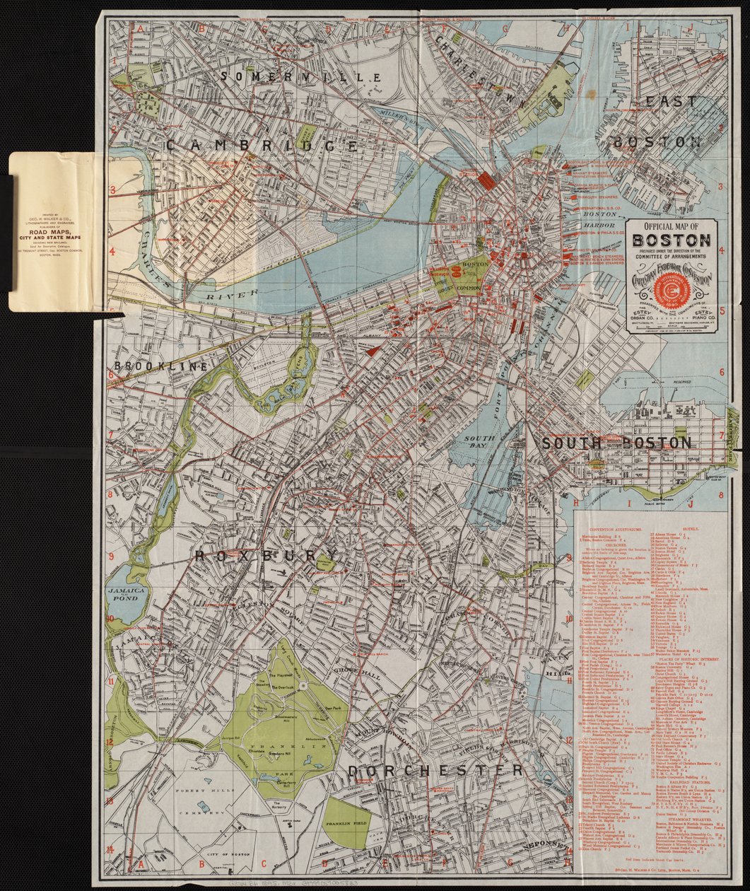 Officielt kort over Boston, ca. 1895 (farvelitografi) af American School