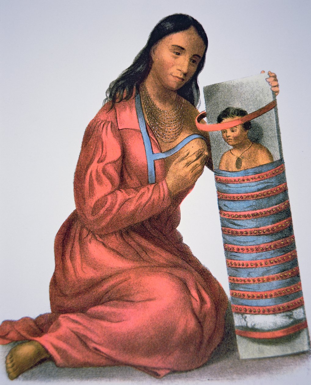 Ojibwa mor og baby, ca. 1821 (farve litho) af American School