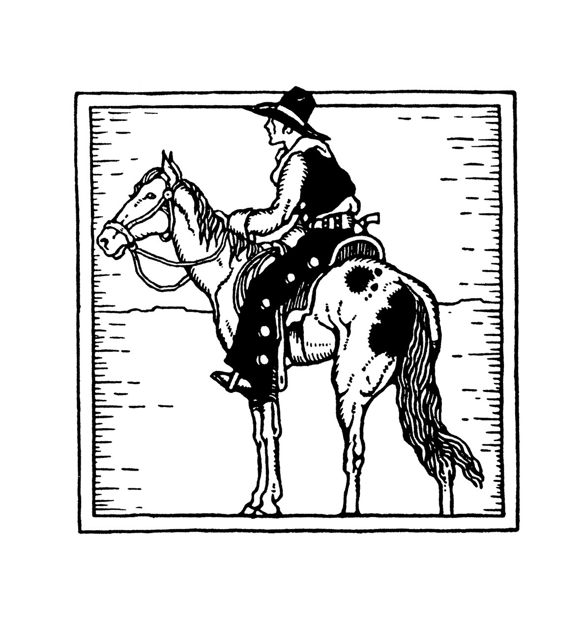 Gammel vestamerikansk cowboy til hest af American School