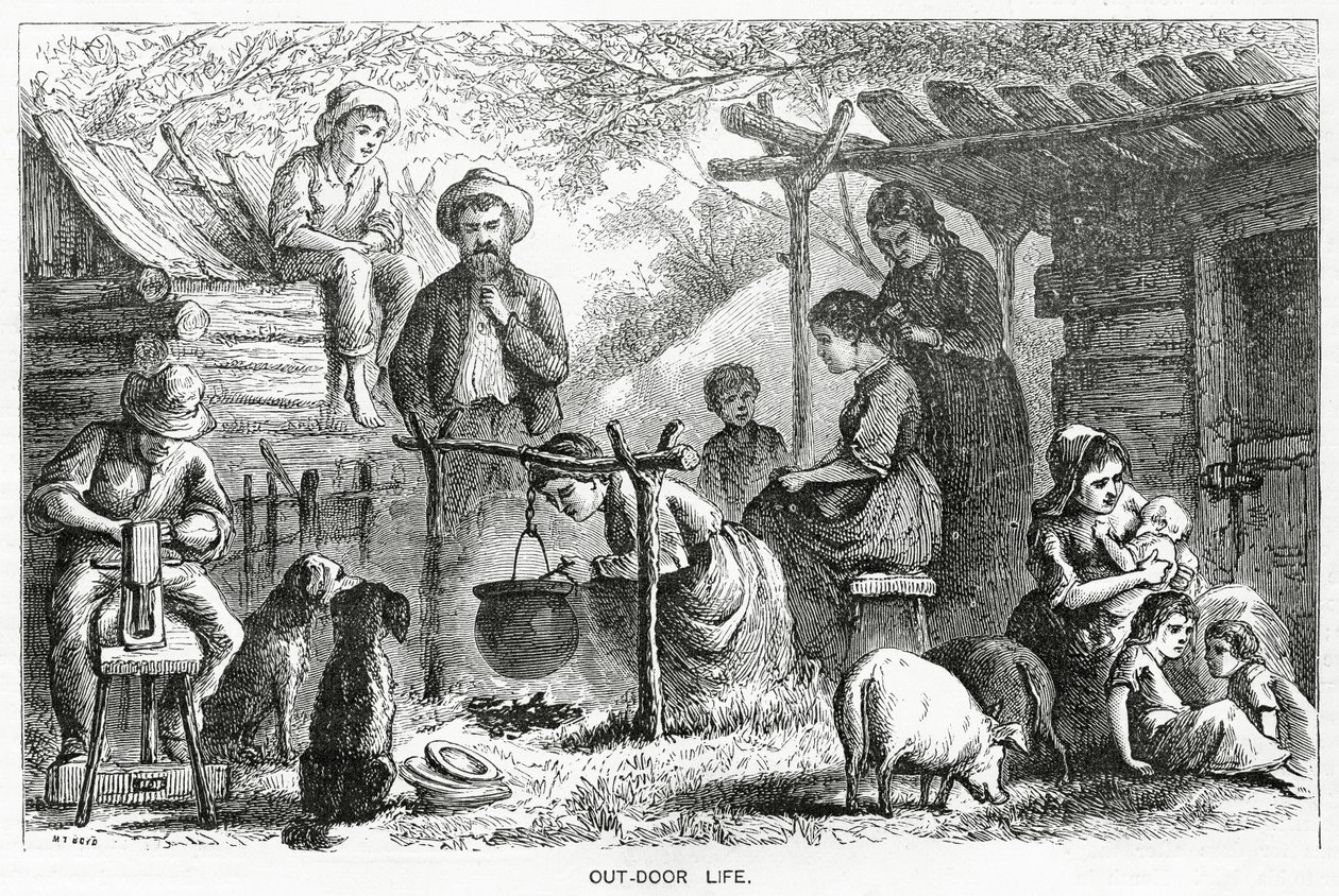 Out-door Life, illustration til en spillefilm, A Community of Outcasts, fra Appletons Journal, 23. marts 1872 af American School