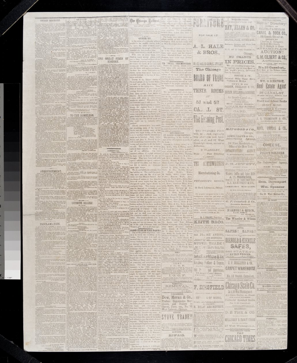 Side fra Chicago Tribune, 11. oktober 1871 (avispapir) af American School