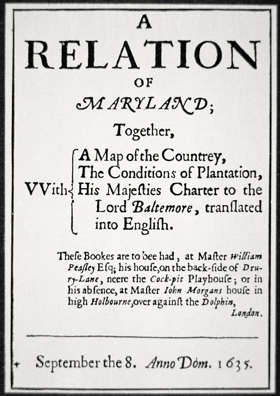 Pamphlet om kolonien Maryland udstedt af den anden Lord Baltimore af American School