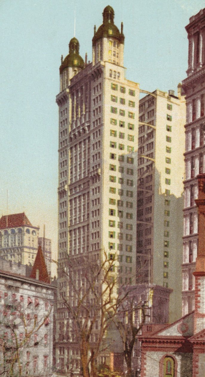 Park Row Building, New York, ca. 1900-09 (farve litho) af American School