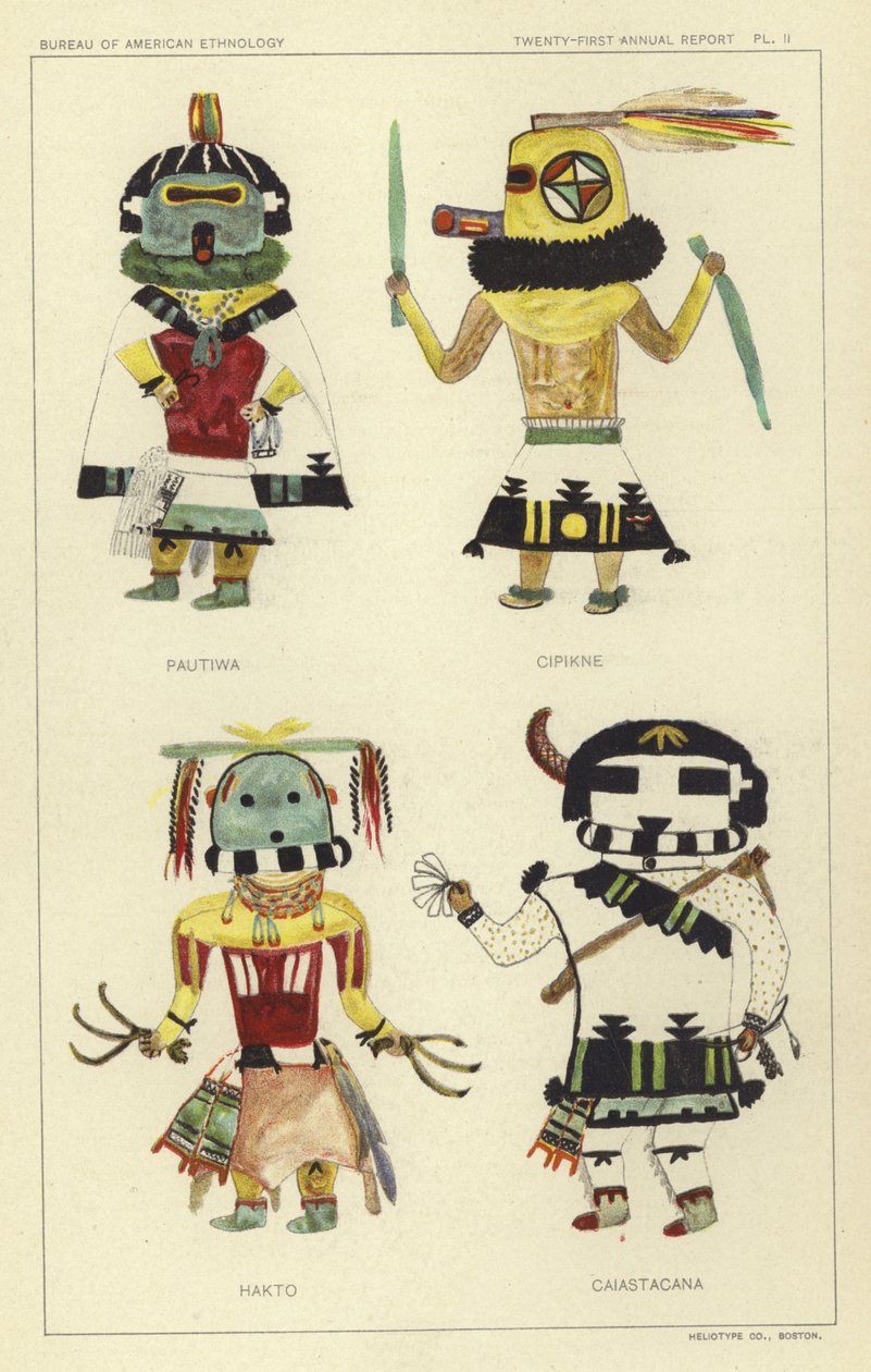 Pautiwa, Cipikne, Hakto, Caiastacana (farvelitografi) af American School