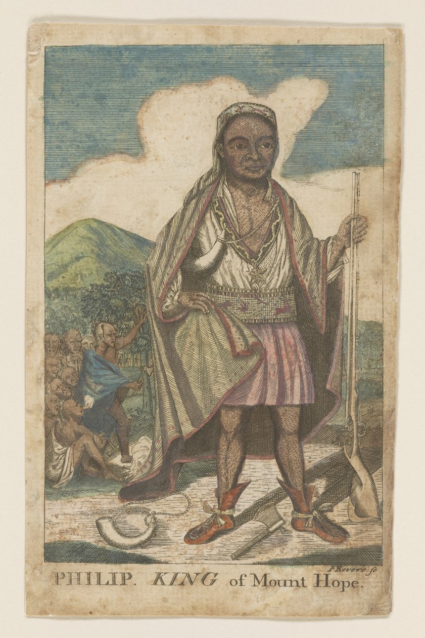 Phillip, King of Mount Hope, pub. 1772 (håndfarvet gravering) af American School