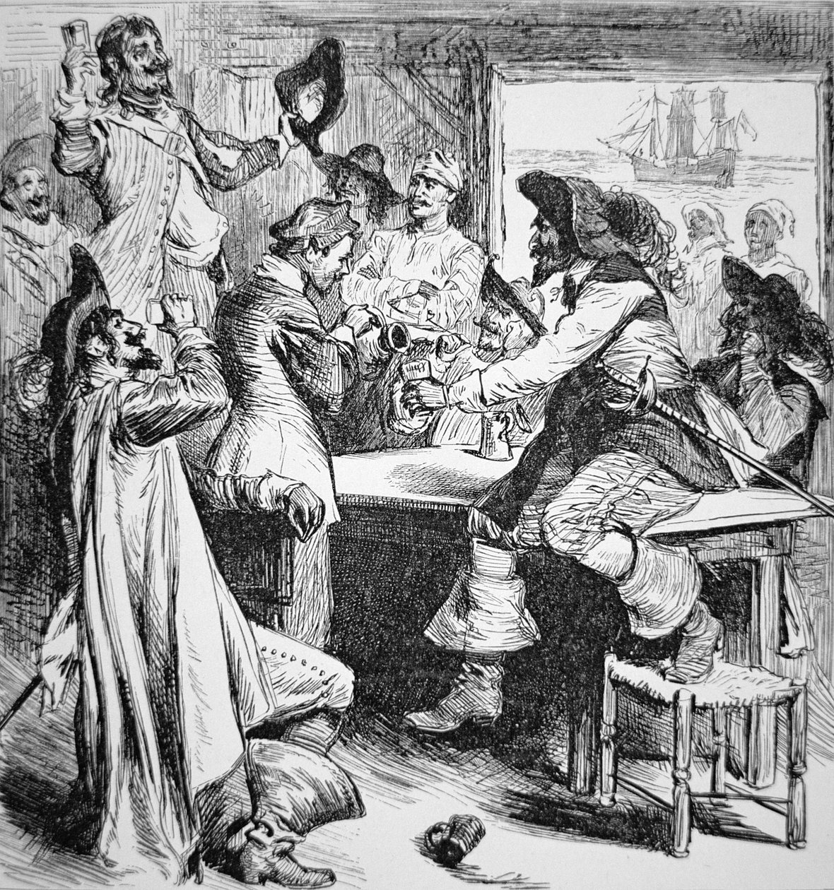 Pirater hyler ved Charleston (gravering) af American School