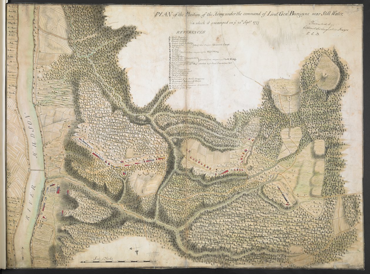 Plan over Hærens Stilling under Ledelse af Løjtn. Genl. Burgoyne nær Still Water, hvori den slog lejr på jer. 20 september 1777 af American School