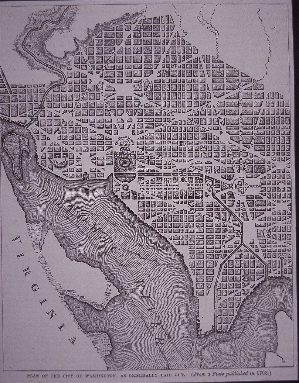 Plan over byen Washington DC som udstukket af major Pierre Charles L