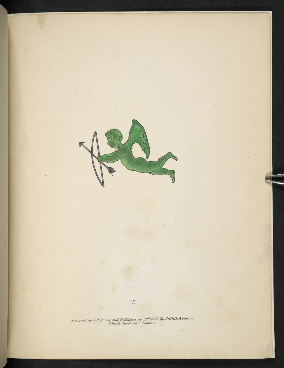 Tallerken 15. Grøn Amorfigur.  Spectropia; eller, Overraskende spektrale illusioner, der viser spøgelser overalt og af enhver farve osv. ser. 1.  J.H. Brun  1864 af American School