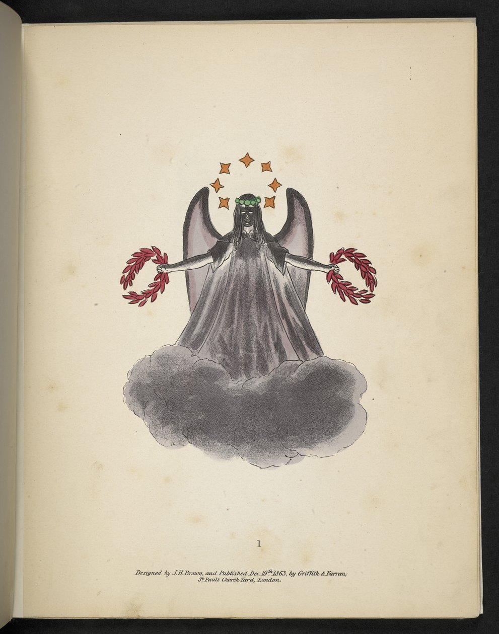 Plade 1. En mørk engel.  Spectropia; eller, Overraskende spektrale illusioner, der viser spøgelser overalt og af enhver farve osv. ser. 1.  J.H. Brun,  1864 af American School