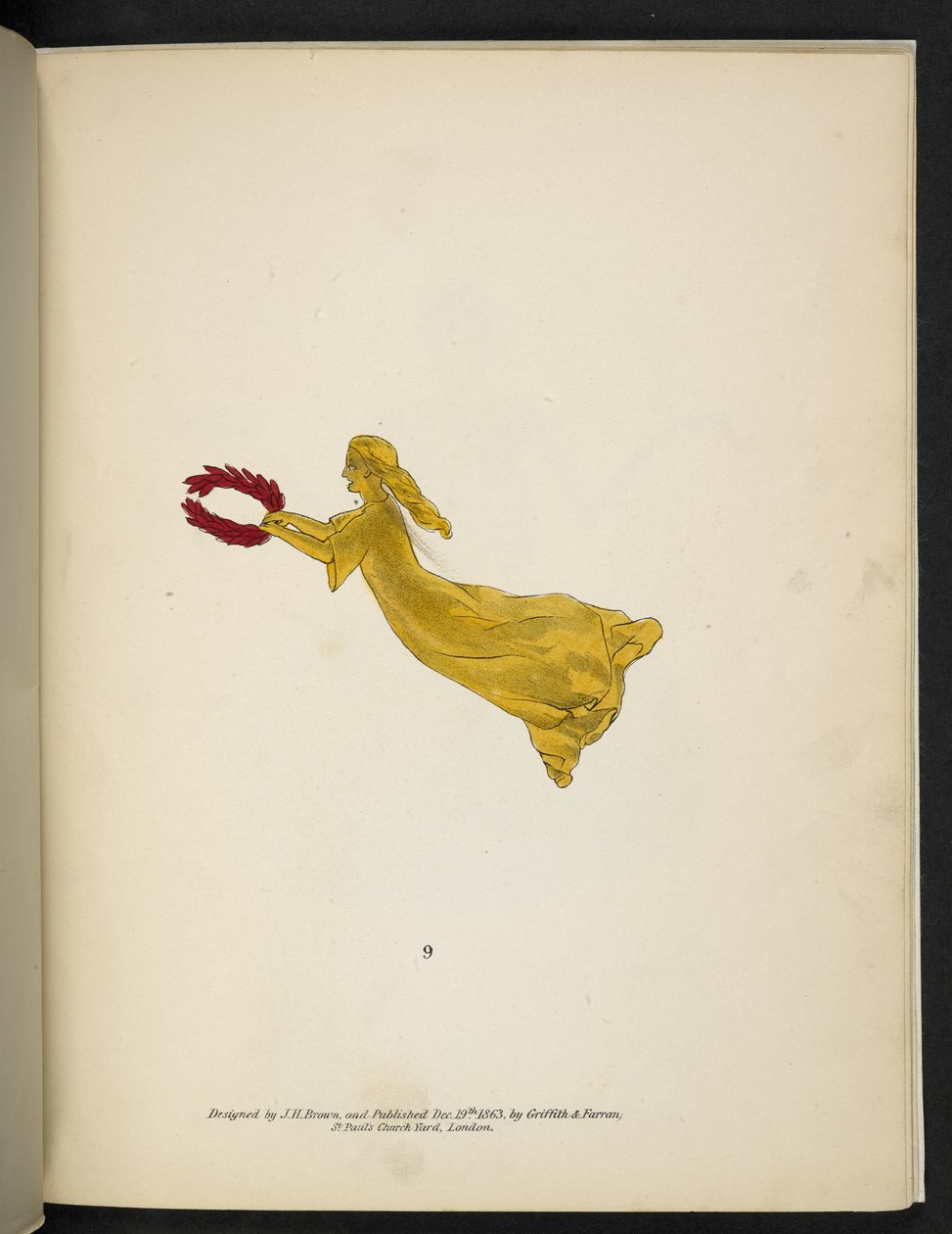 Plade 9. Gul figur med en rød krans.  Spectropia; eller overraskende spektrale illusioner, der viser spøgelser overalt og af enhver farve osv. ser. 1.  J.H. Brun  1864 af American School