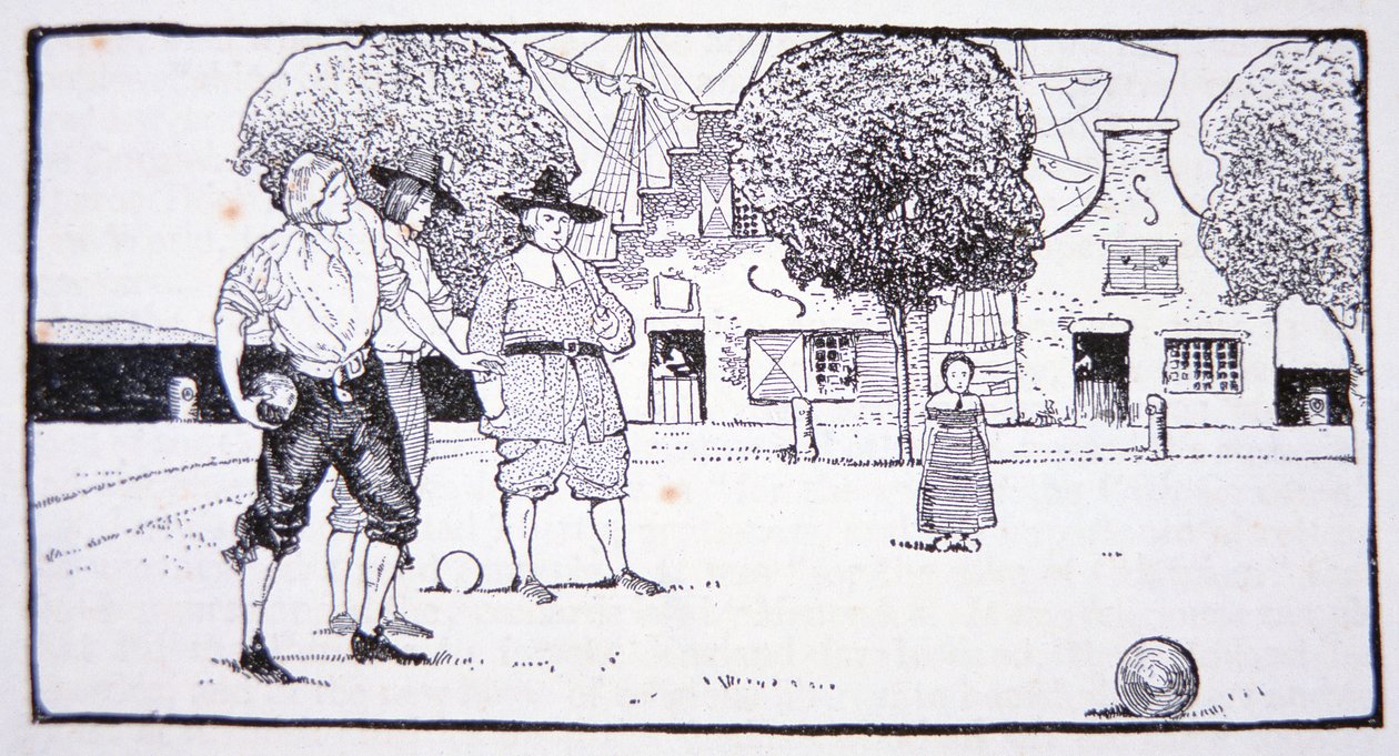 Spillefade i New Amsterdam i det 17. århundrede (litografi) af American School