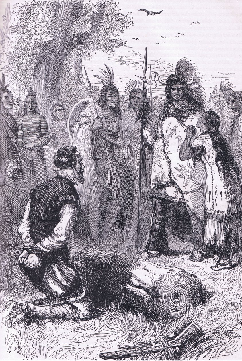 Pocahontas redder kaptajn Smiths liv, illustration fra Cassell