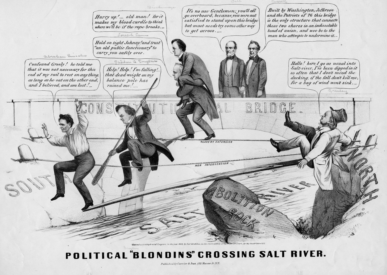 Politiske blondiner krydser Saltfloden, udgivet af Currer & Ives, New York, 1860 af American School