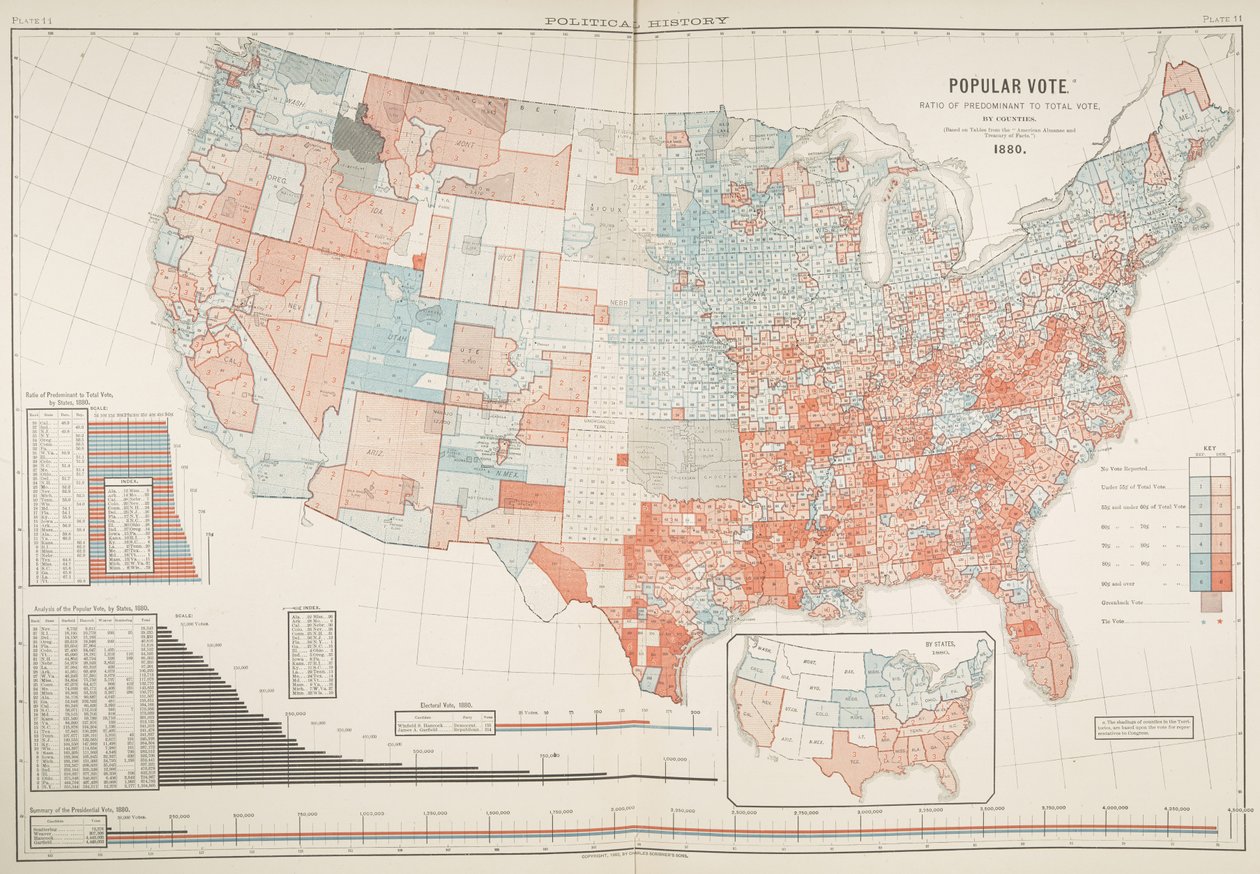 Politisk kort over valget i 1880, Plade 11, Gannett, Henry og Fletcher Hewes af American School