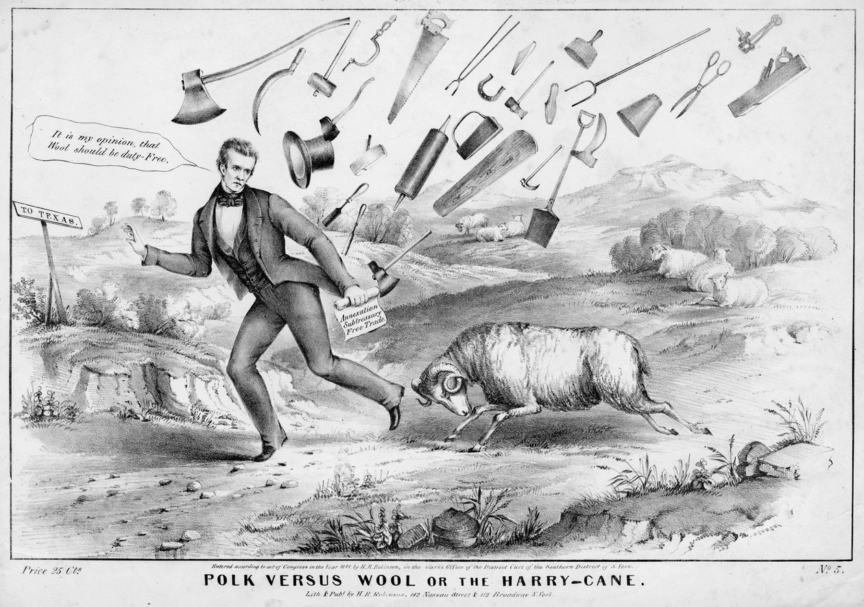 Polk versus uld, eller Harry-stokken, udgivet af H R Robinson, New York, 1844 af American School