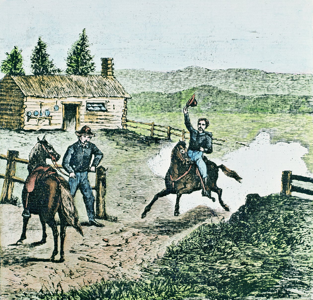 Pony Express Station (farvet gravering) af American School