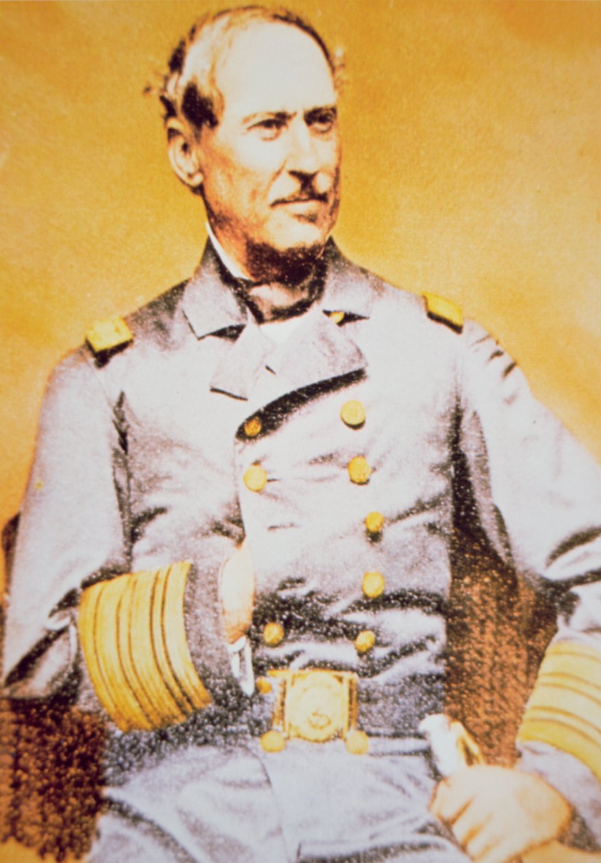 Portræt af David Glasgow Farragut (1801-70), Union Admiral (farve litho) af American School