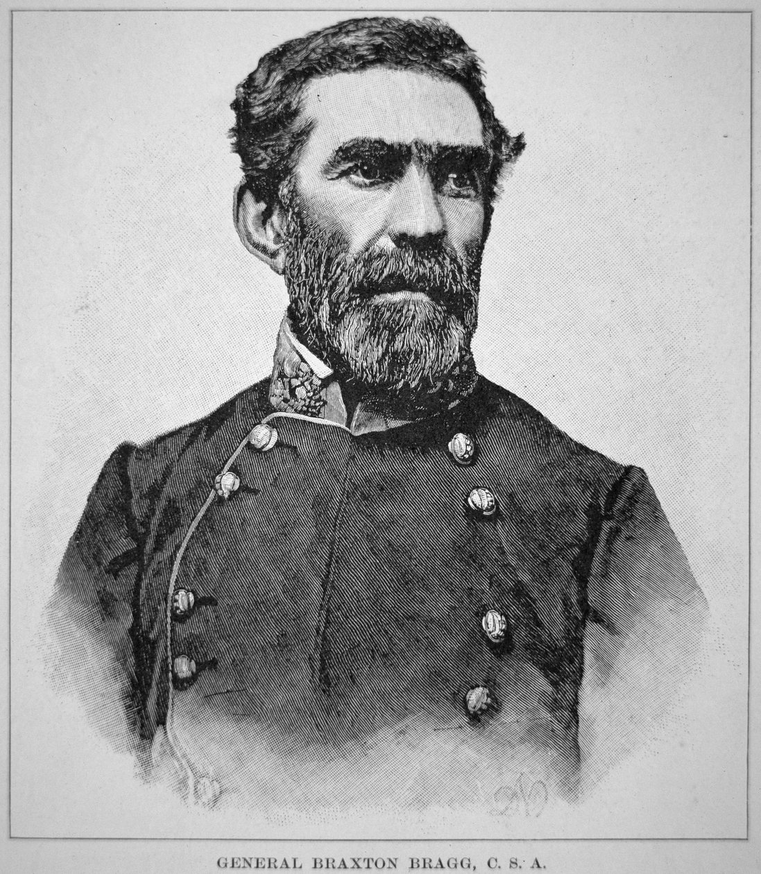 Portræt af general Braxton Bragg (1817-76) (litografi) af American School