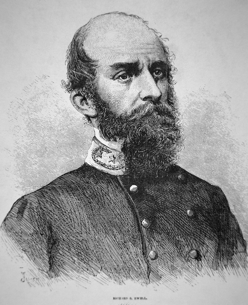 Portræt af general Richard S. Ewell (litho) af American School