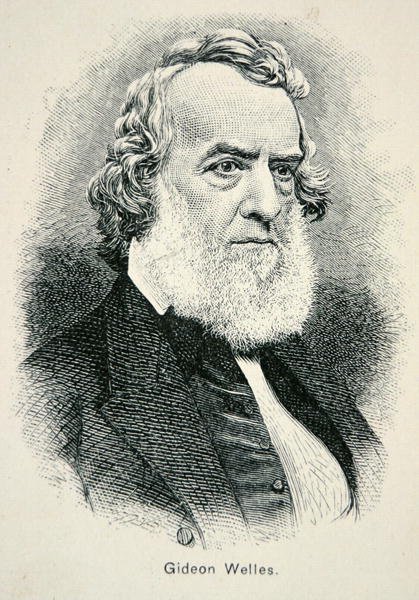 Portræt af Gideon Welles (1802-78), sekretær for den amerikanske flåde under krigen og genopbygningen (litho) af American School