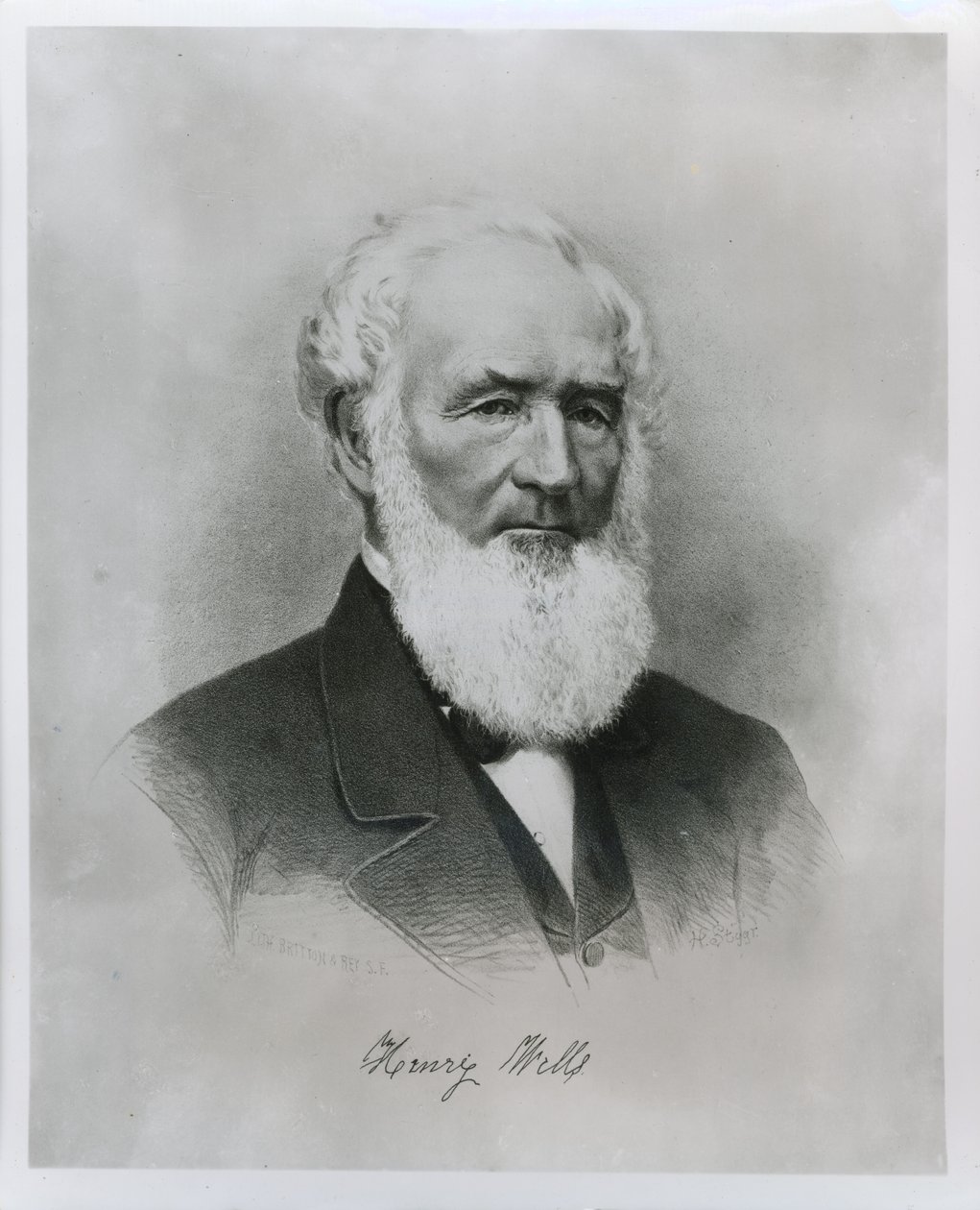 Portræt af Henry Wells (1805-78) medstifter af Wells Fargo & Co. (litho) af American School