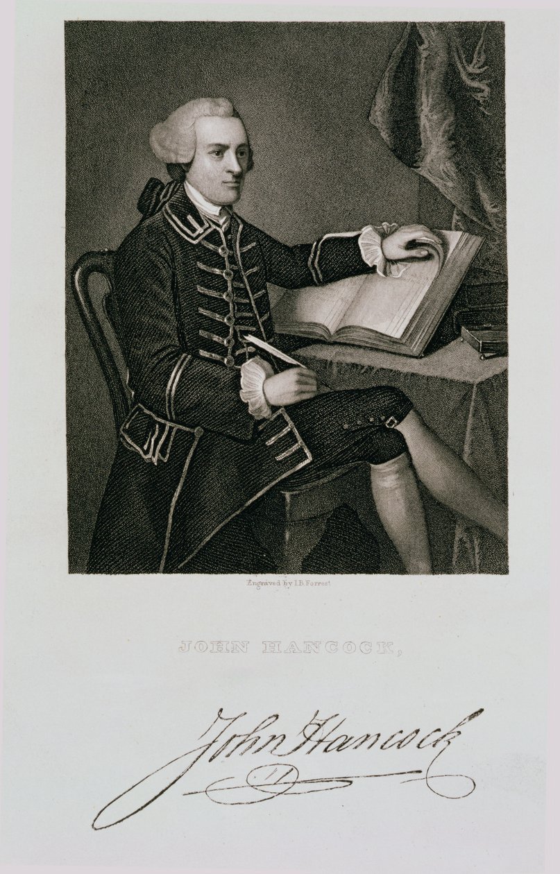 Portræt af John Hancock, indgraveret af John B. Forrest (1814-70) af American School