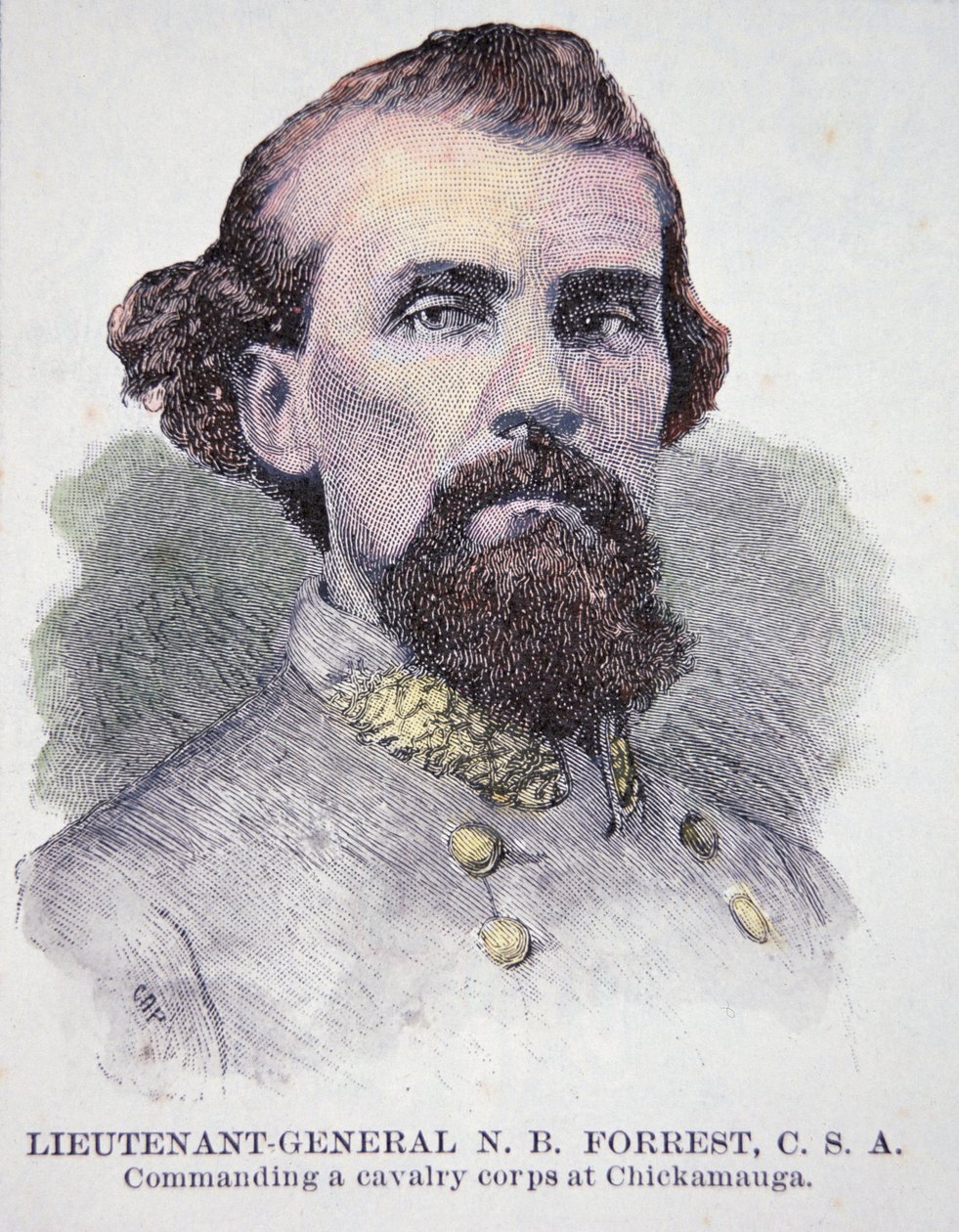 Portræt af generalløjtnant Nathan B. Forrest (1821-77) (litho) af American School