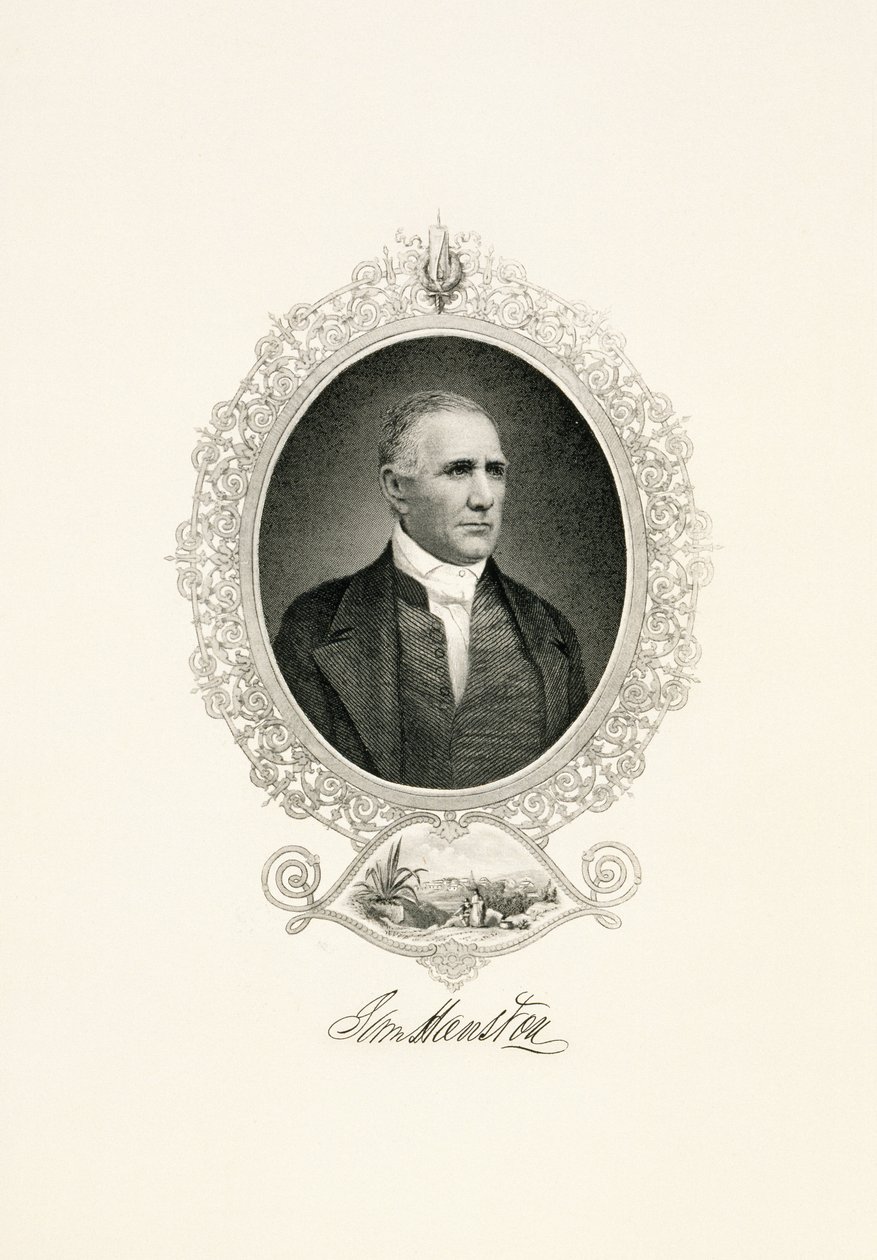 Portræt af Sam Houston med udsigt over byen, ca. 1855-c. 1860 (stålbelagt gravering på vævet papir) af American School