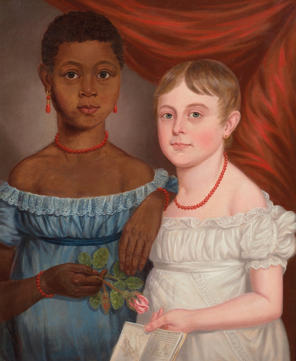 Portræt af to piger, begyndelsen af det 19. århundrede (olie på lærred) af American School