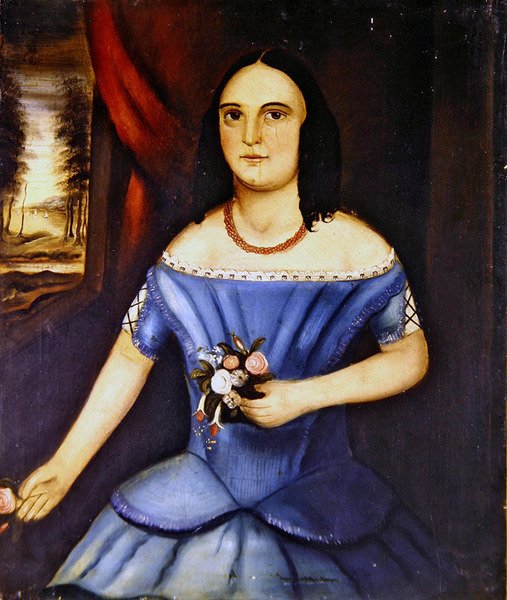 Portrætter af en bror og søster, et par (olie på lærred) (se også 349154) af American School