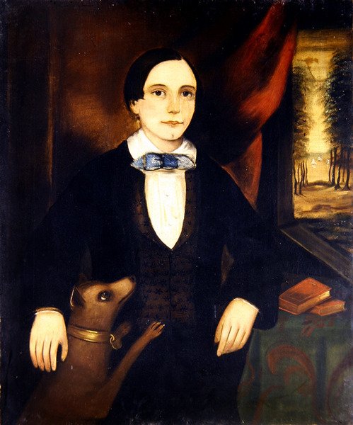 Portrætter af en bror og søster, et par (olie på lærred) (se også 349155) af American School