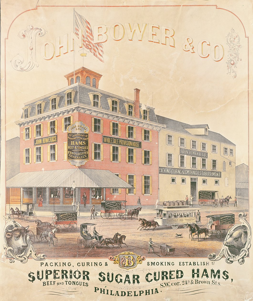 Plakat reklame John Bower & Co. Superior Sugar Cured Skinker af American School