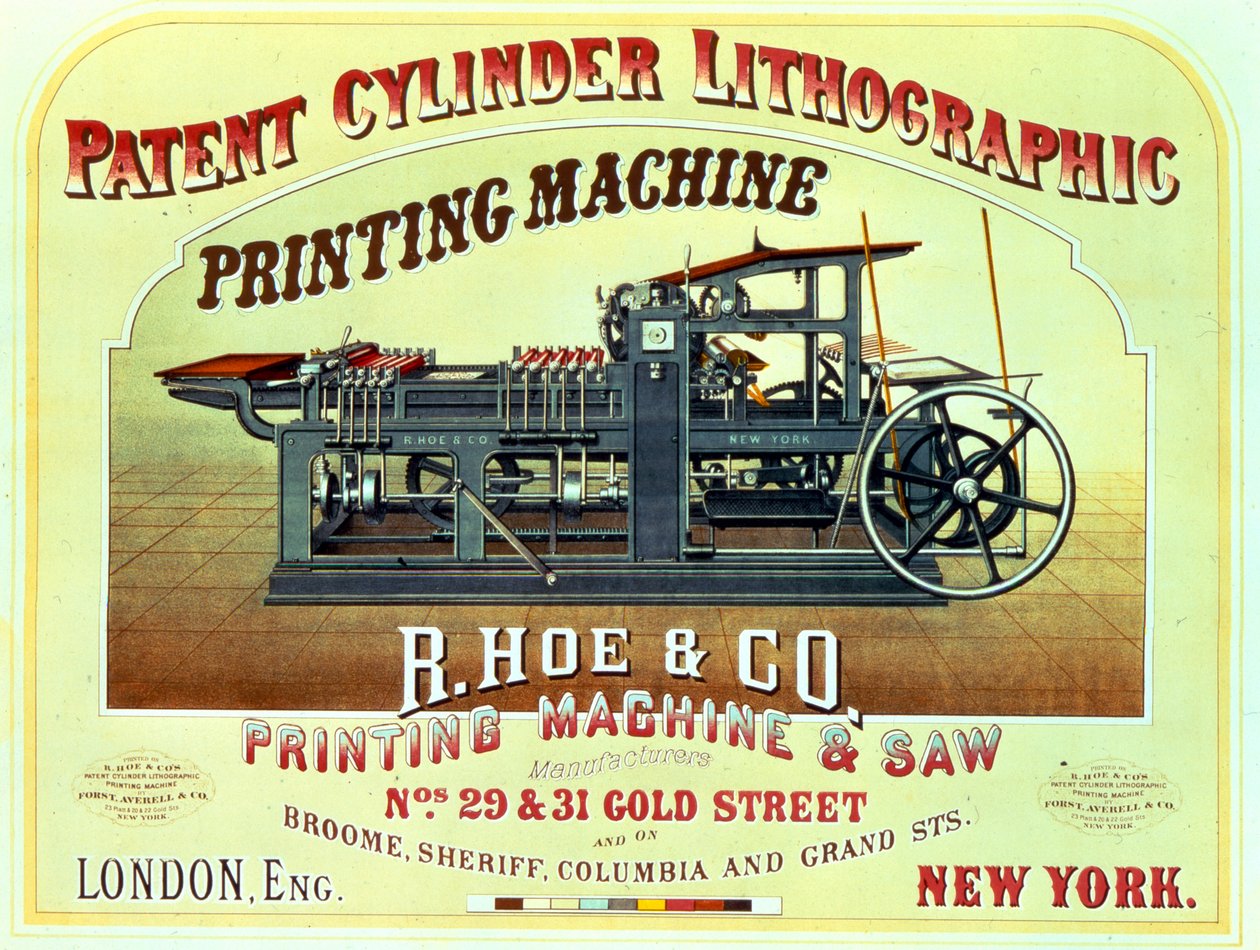 Plakatreklame Patent Cylinder Lithographic Printing Machine, R. Hoe & Co., London og New York af American School