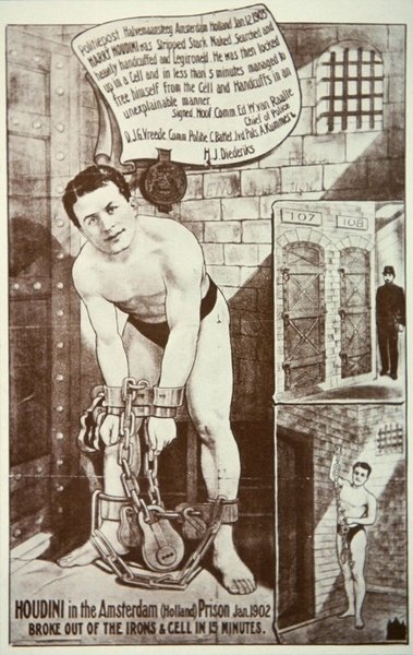 Plakat, der reklamerer for en forestilling af Houdini (litho) af American School