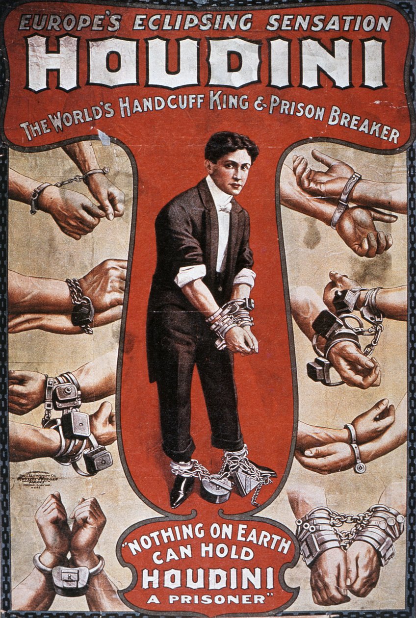 Plakat, der reklamerer for en forestilling af Houdini af American School