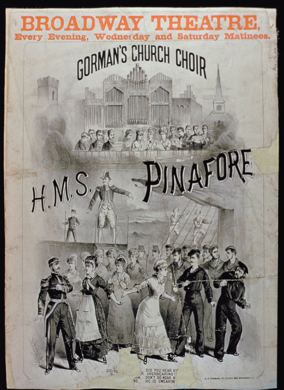 Plakat for HMS Pinafore, fremført af Gormans Church Choir på Broadway Theatre af American School