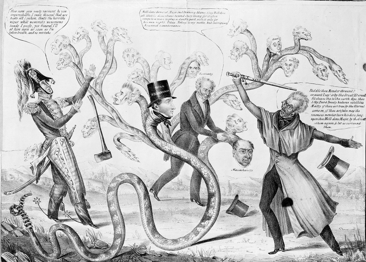 Præsident Andrew Jackson (1767-1845) dræber Hydraen af American School