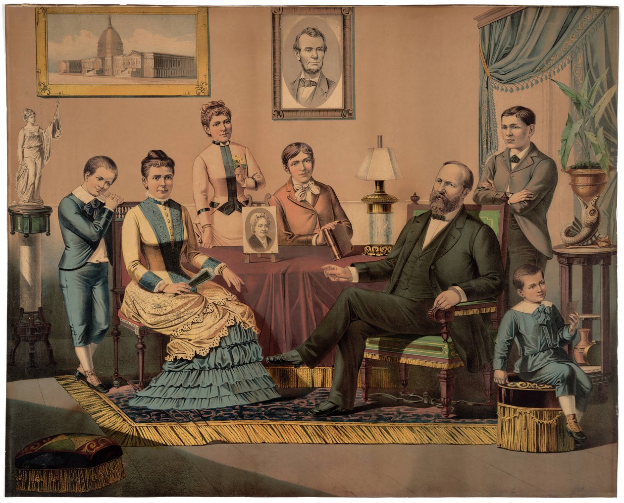 Præsident Garfield og familie, pub. 1882 af American School